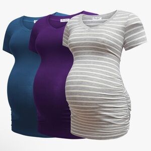 NIP Grey Purple White Striped Maternity T-Shirts Set of 3 - Size M